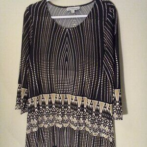 Southern Lady Blouse Women M 3/4 Sleeve Textured Pattern Black Tan